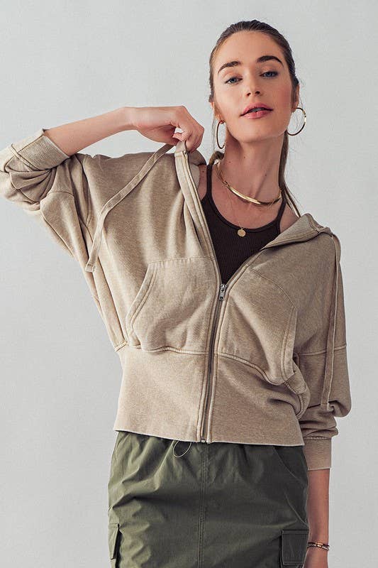 WASHED ZIP-UP HOODIE (S, M)
