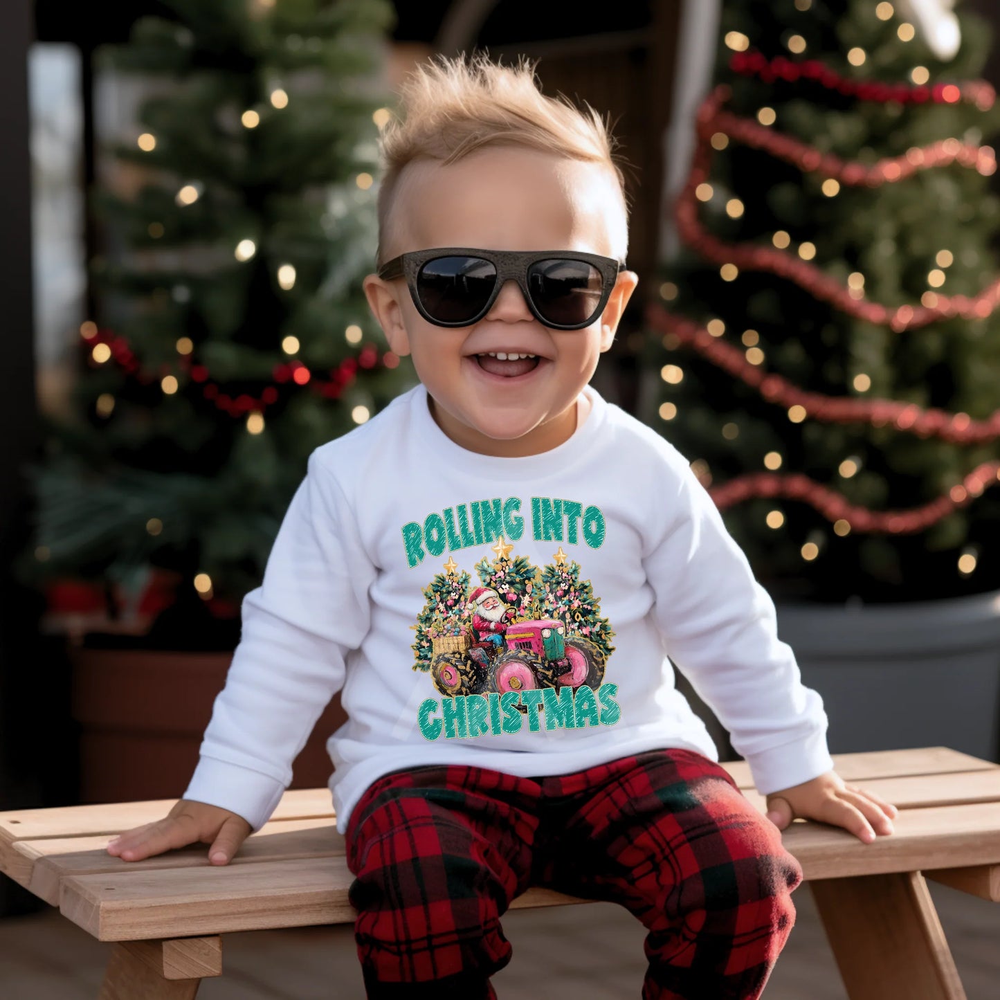 Rolling into Christmas Tractor Shirt (Toddler, Youth & Adult)