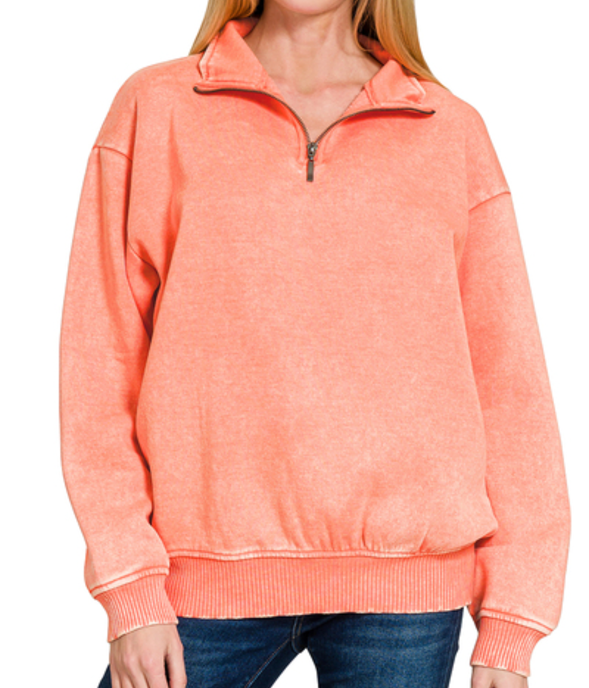 Acid Washed Quarter-Zip Sweatshirt