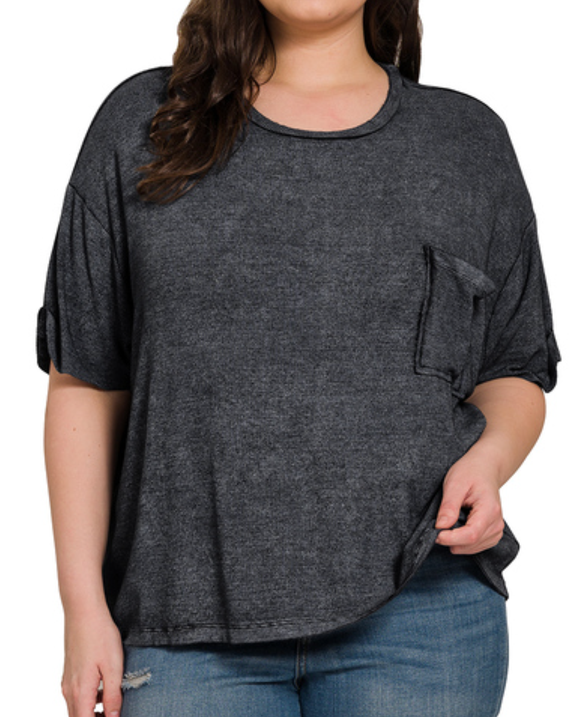 Washed Ribbed Round Neck Top - Plus
