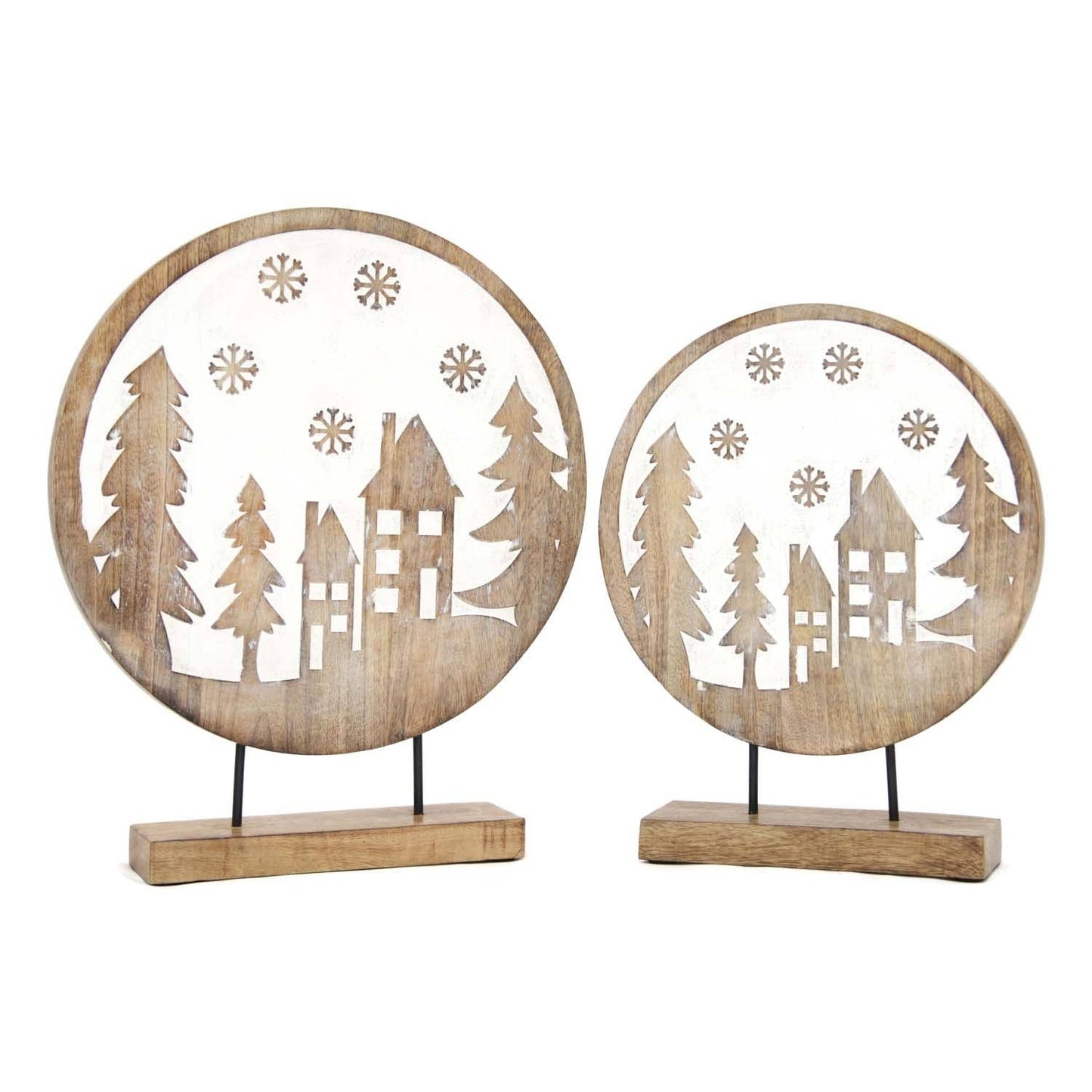 Set of 2 Round Winter Scene Stands