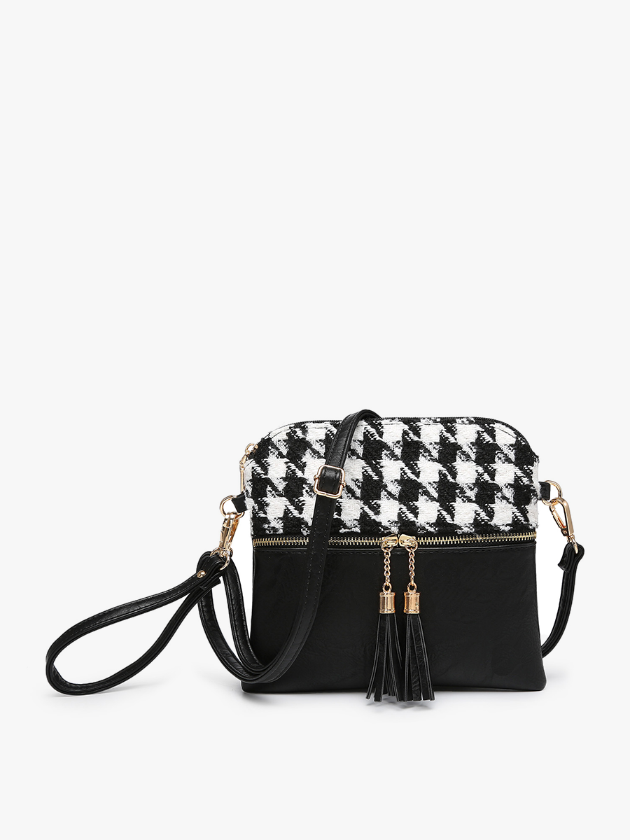 B&W Houndstooth Crossbody/Wristlet w/ Front Zip Pocket