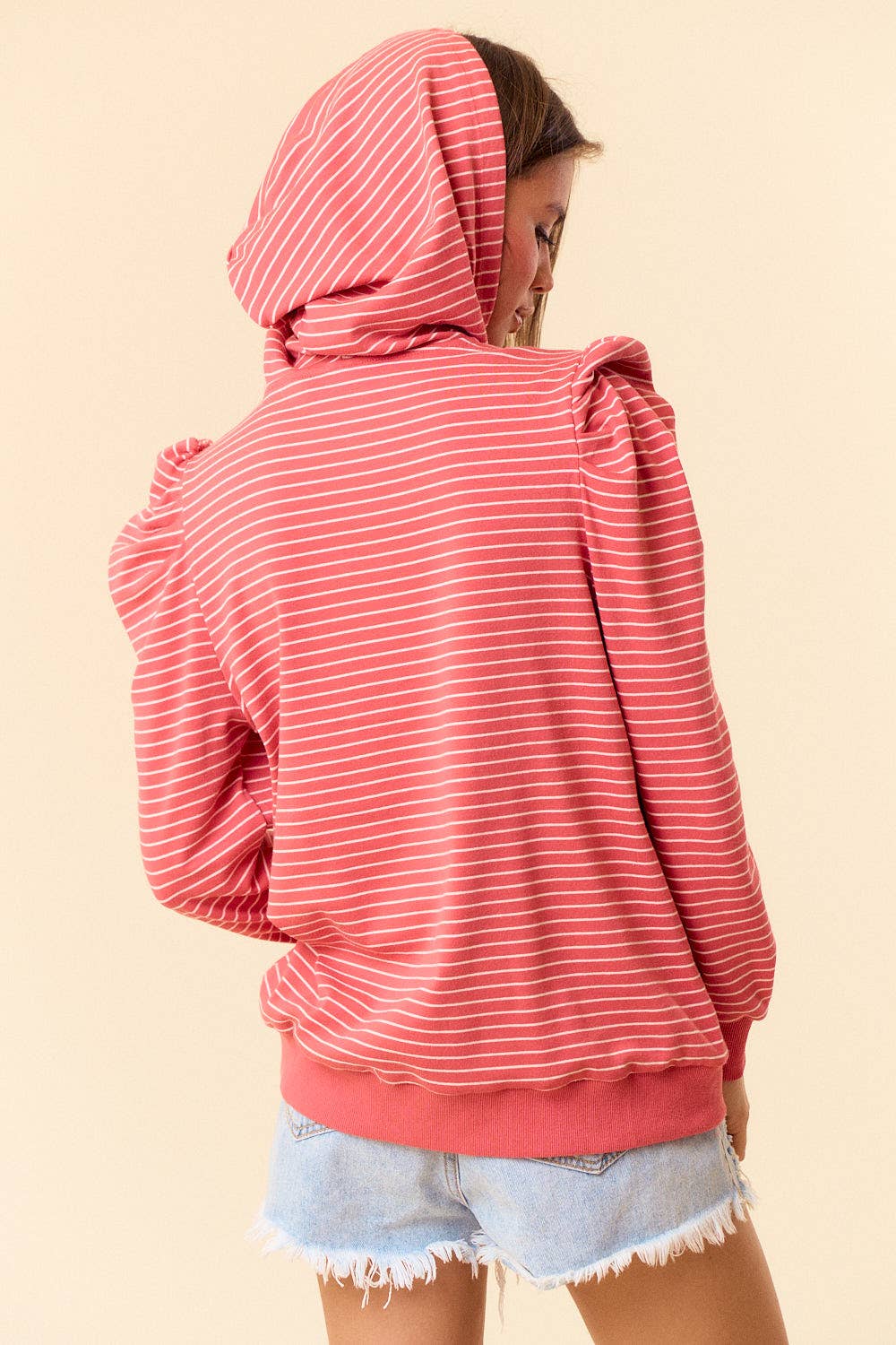 PUFF SLEEVE STRIPE HOODIE (S, M, L)