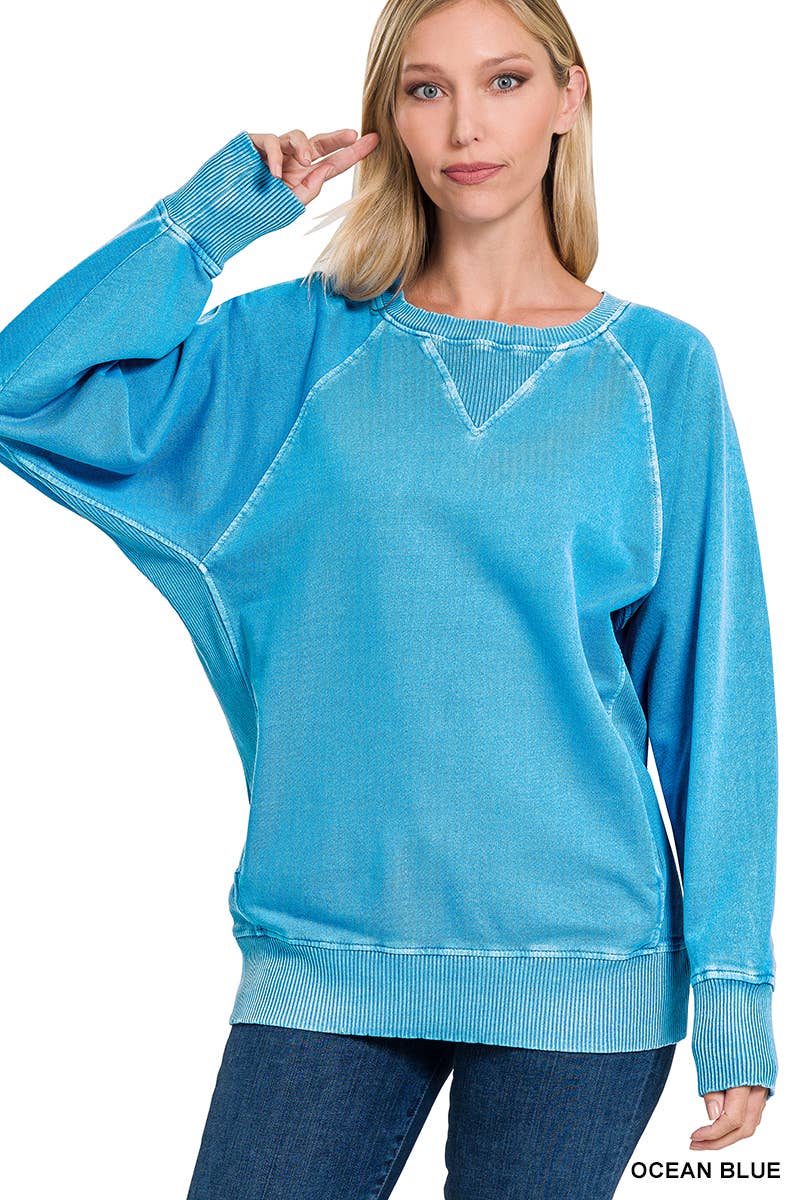 Washed Terry Pullover With Side Pockets