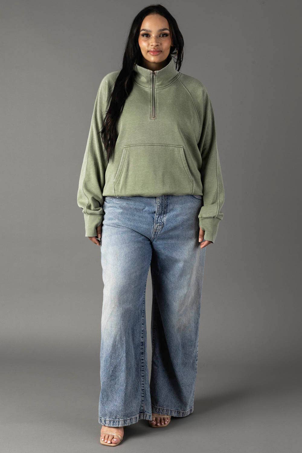 XXL Sage Quarter Zip Sweatshirt