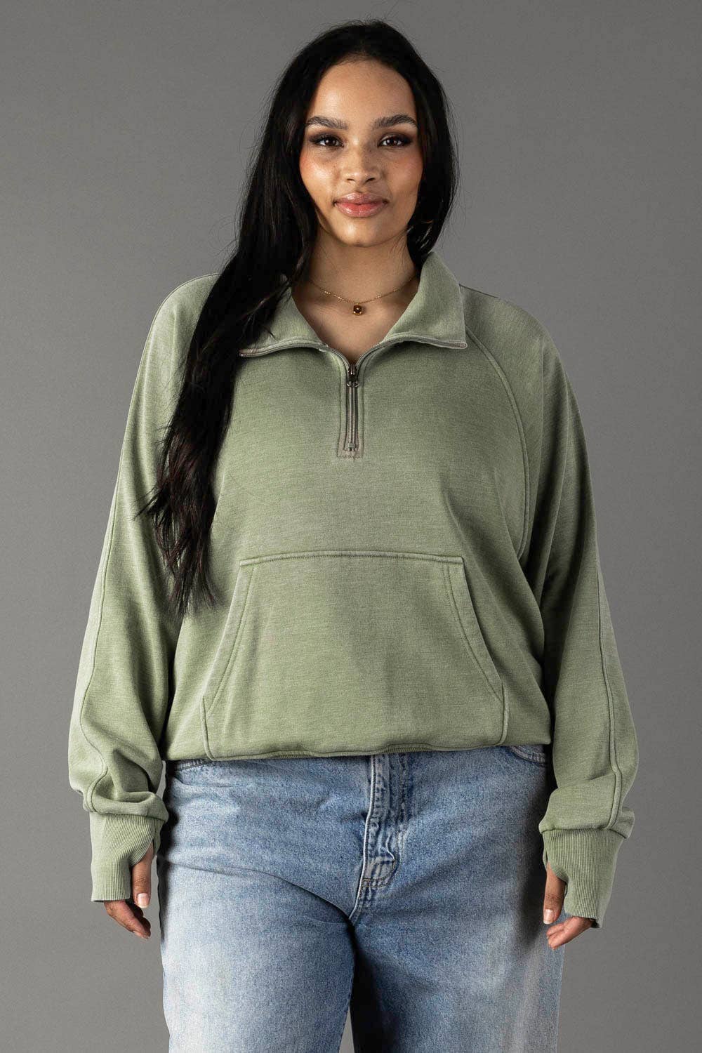 XXL Sage Quarter Zip Sweatshirt