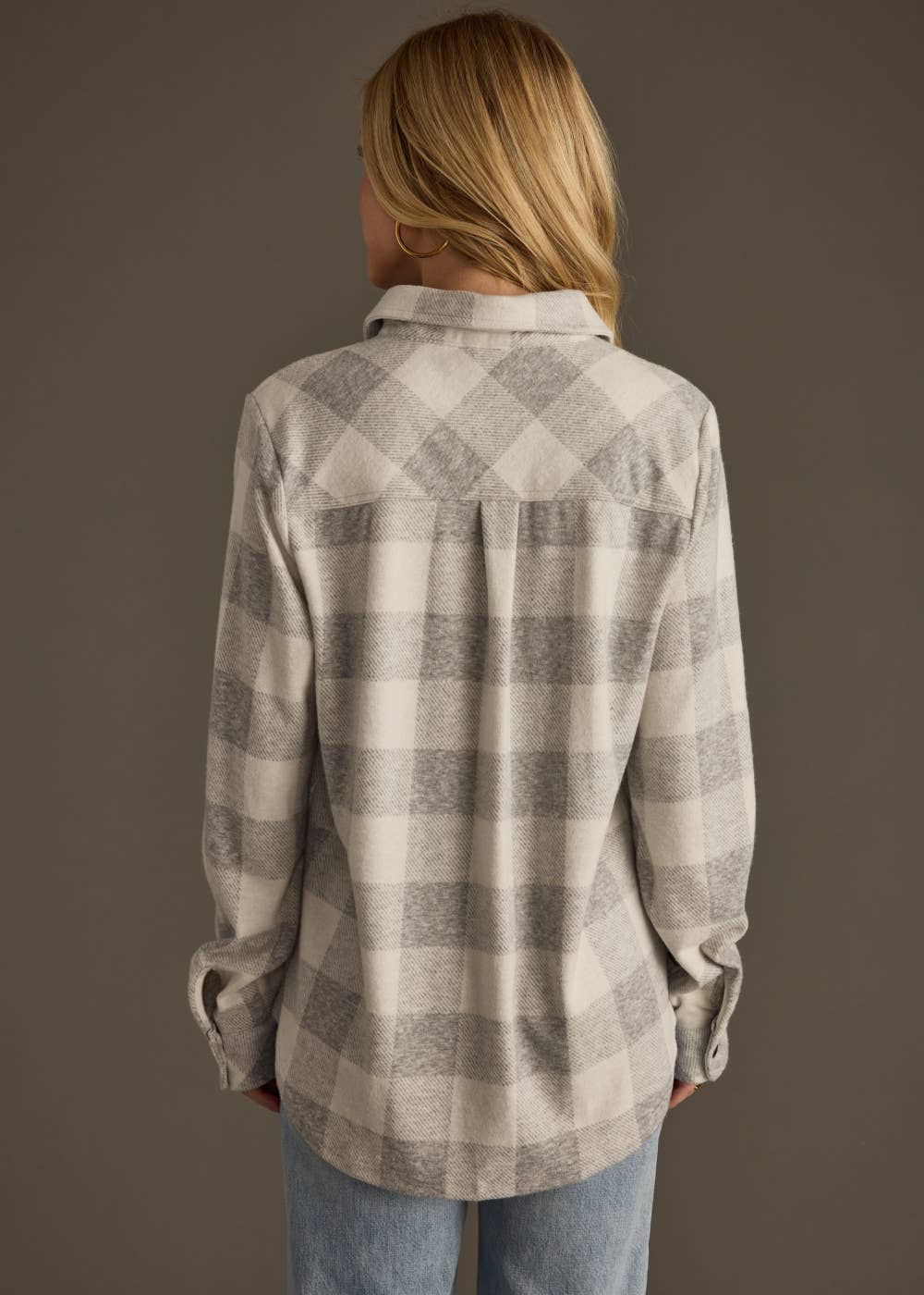 Super Soft Button Up - Lt. Gray & White Plaid