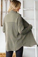 Textured Knit Button Down Shirt - Olive Green