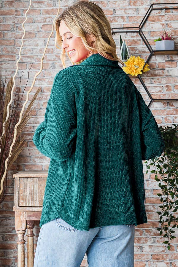 Hunter Green Chenille Button Down Shacket - Plus Top (2x, 3x)