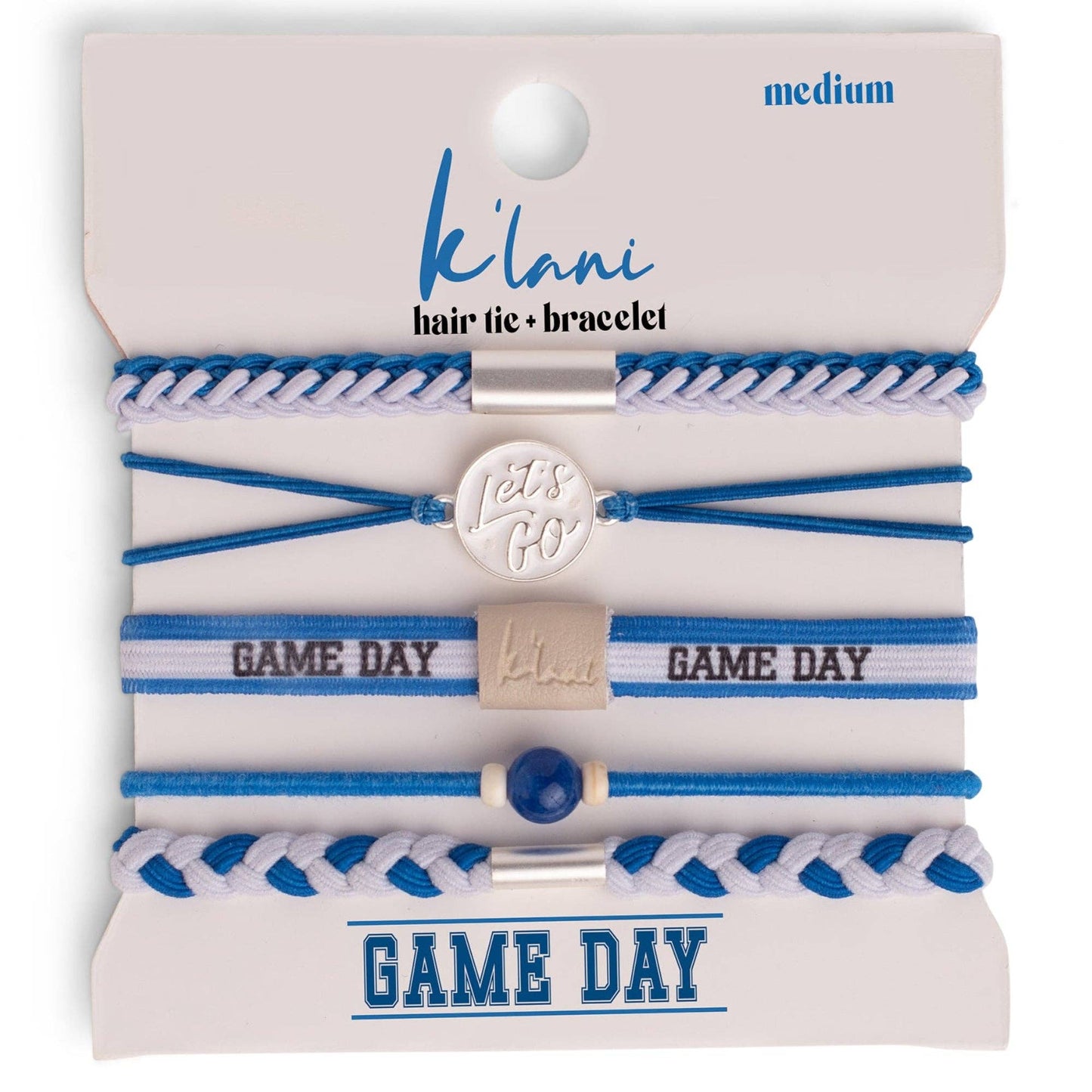 "Game Day" Blue & White Hair Tie Bracelets