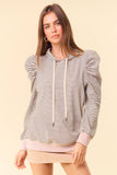 PUFF SLEEVE STRIPE HOODIE