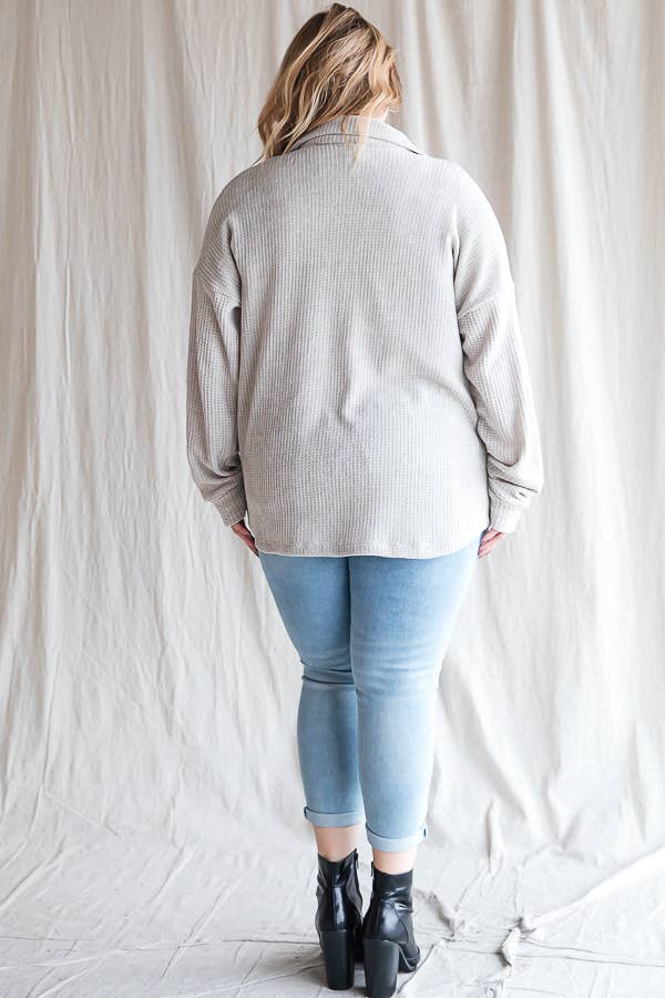 Waffle Knit Button Shirt - Plus Top (3X)