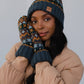 Dusty Blue & Multicolored Patterned Pom Hat