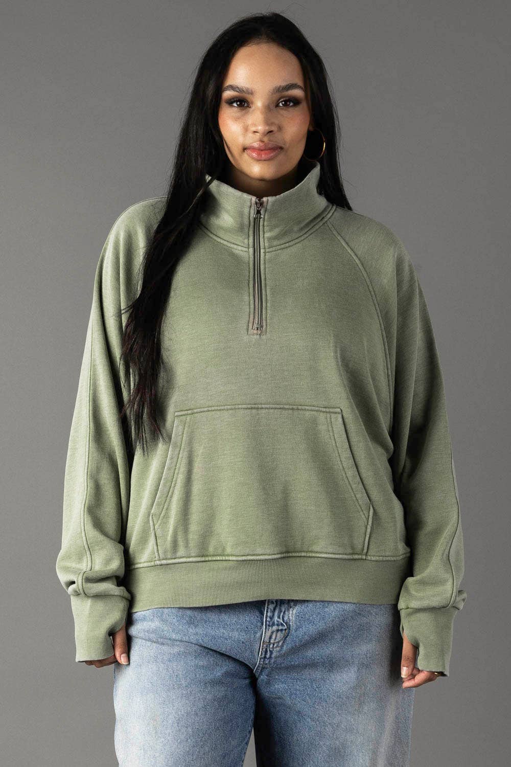 XXL Sage Quarter Zip Sweatshirt