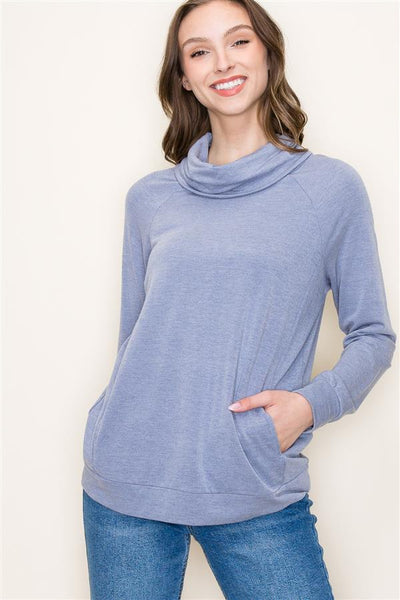 Cowl Knit Top - Light Denim