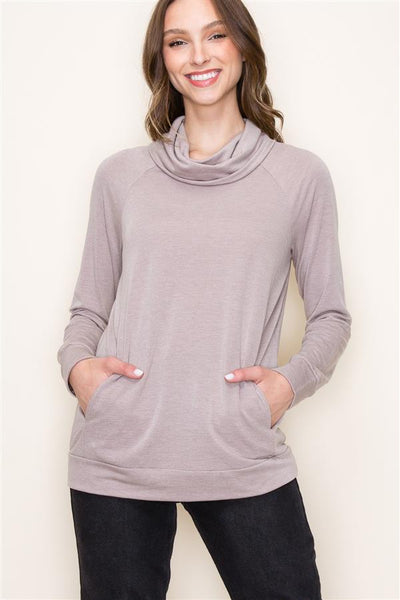 Cowl Knit Top - Taupe