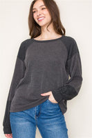 Fabric Blocked Long Sleeve Top