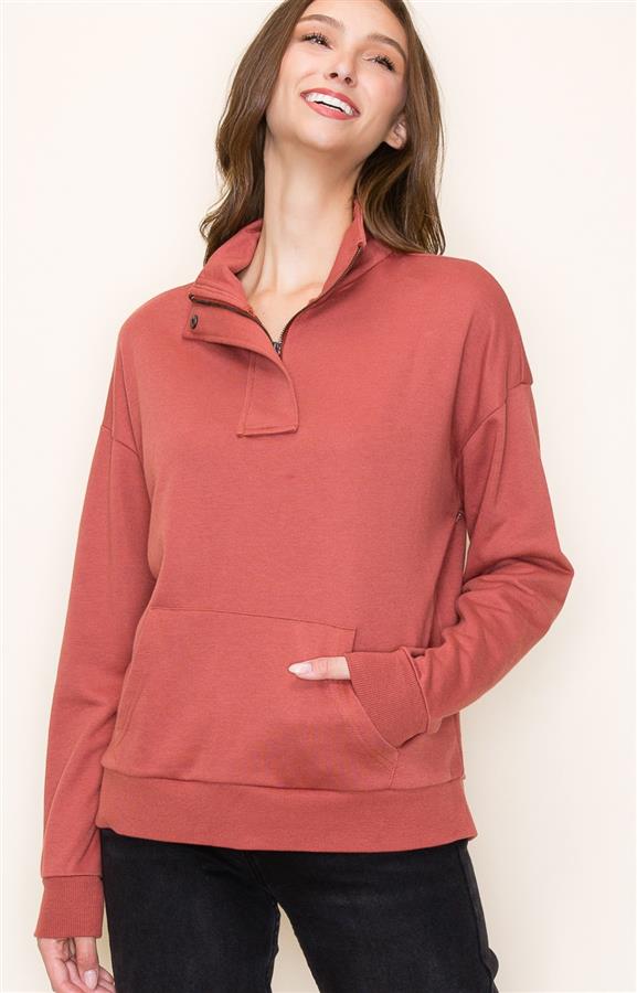 Quarter-Zip Sweatshirt - Marsala