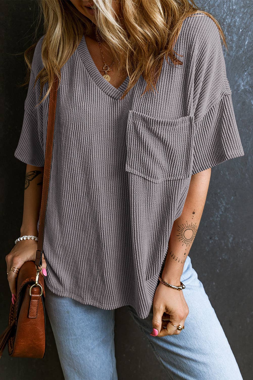 Corded V-Neck T-shirt (L, XL, XXL)