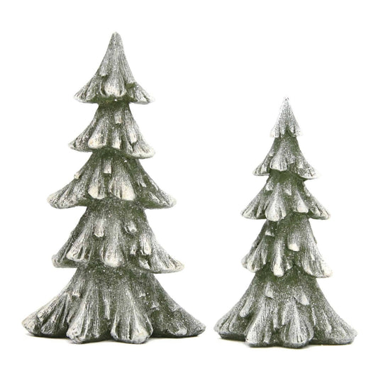 Set of 2 Dark Green Flocked Resin Trees