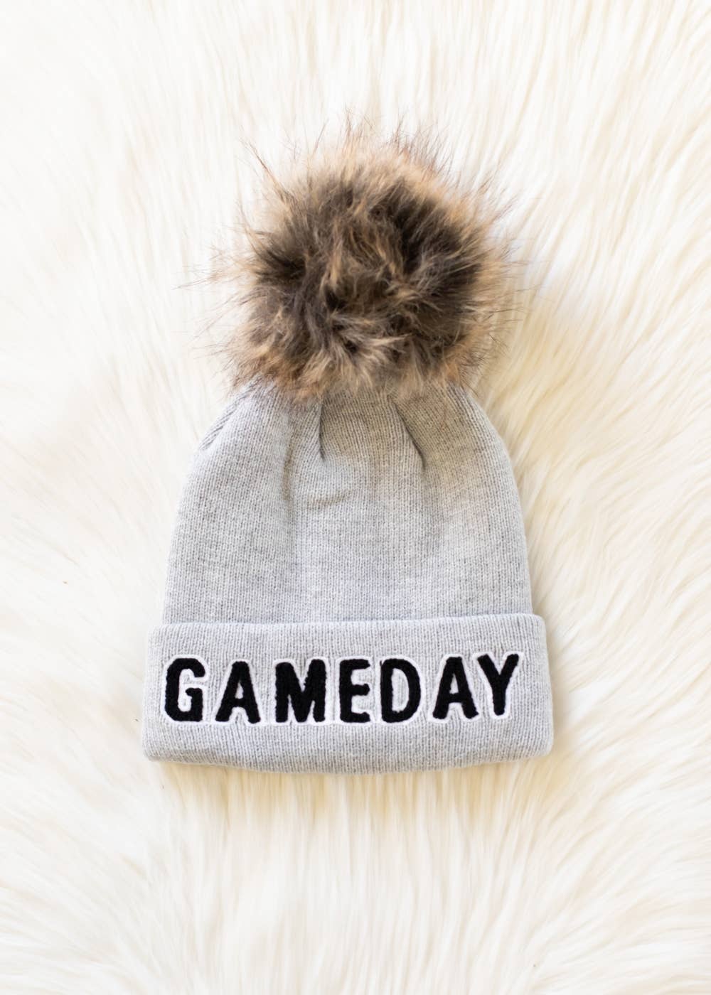 Game Day Pom Hat -Gray & Black
