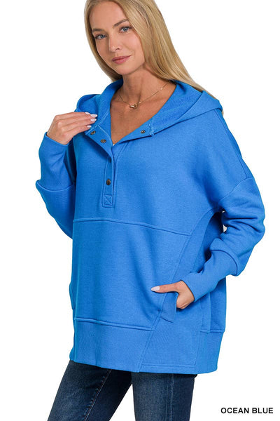 HALF BUTTON HOODIE PULLOVER