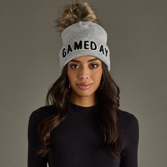 Game Day Pom Hat -Gray & Black