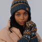 Dusty Blue & Multicolored Patterned Pom Hat