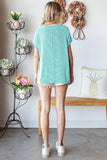 Teal Flowy Ribbed Top - Plus Size V-Neck