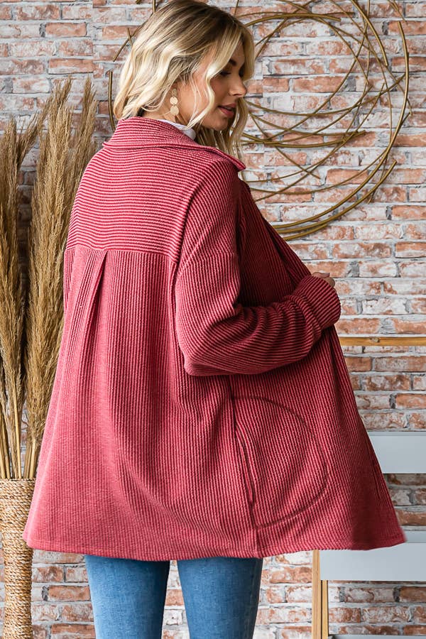 Burgundy Textured Button Down - Plus Top (3X)