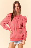 PUFF SLEEVE STRIPE HOODIE