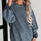 Solid Ribbed Knit Pullover Sweatshirt
