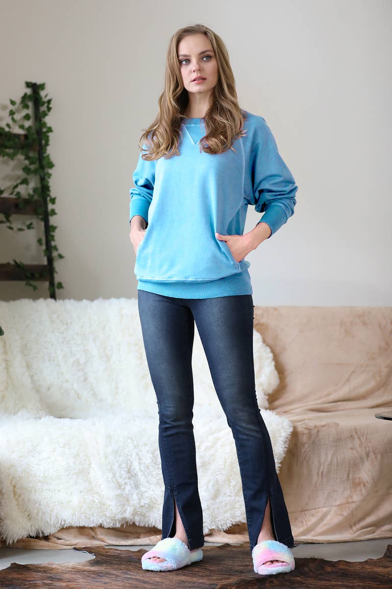 Washed Terry Pullover With Side Pockets