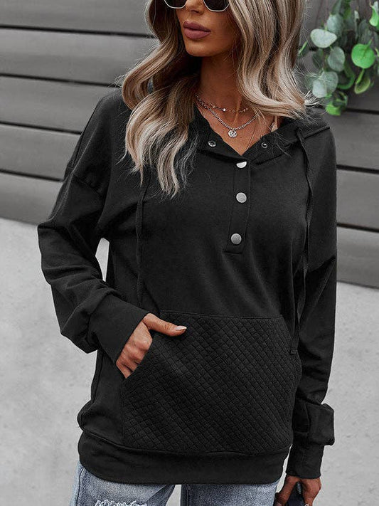 Quilted Pocket Hoodie - Black