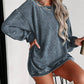 Solid Ribbed Knit Pullover Sweatshirt