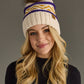 Pom Hat - Cream, Purple & Gold