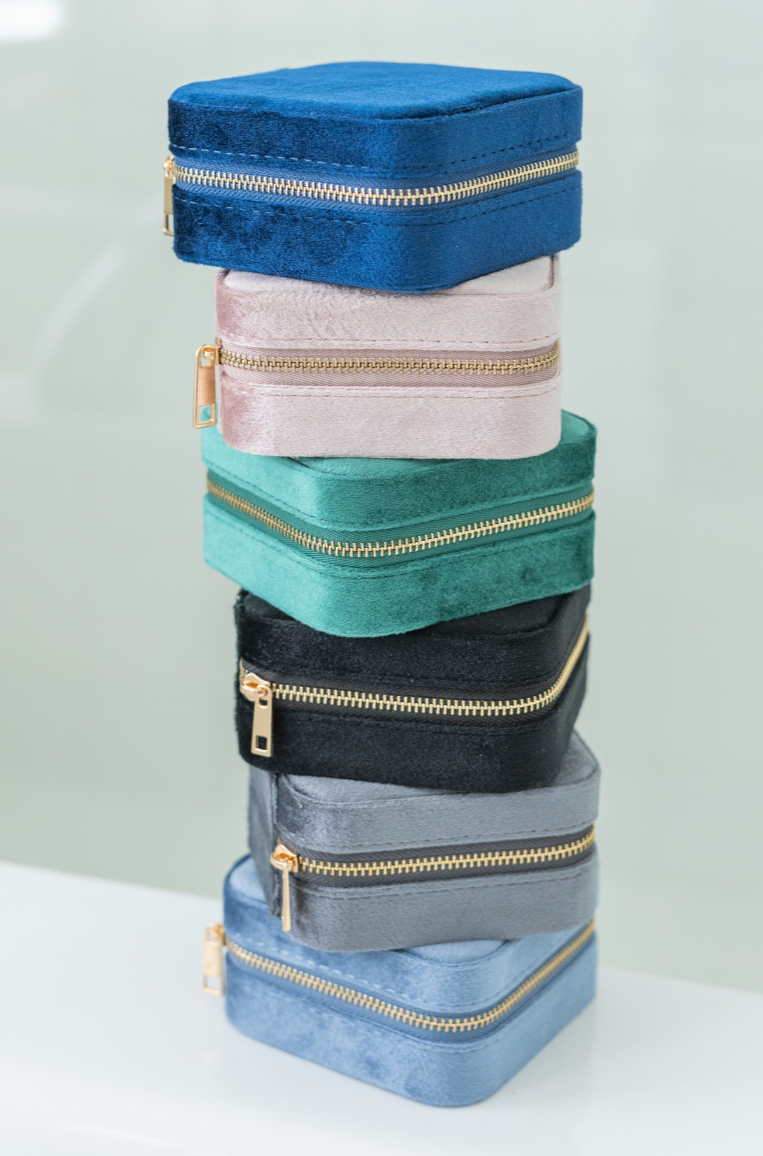 Eloise Velvet Travel Jewelry Box Case Organizer with Mirror