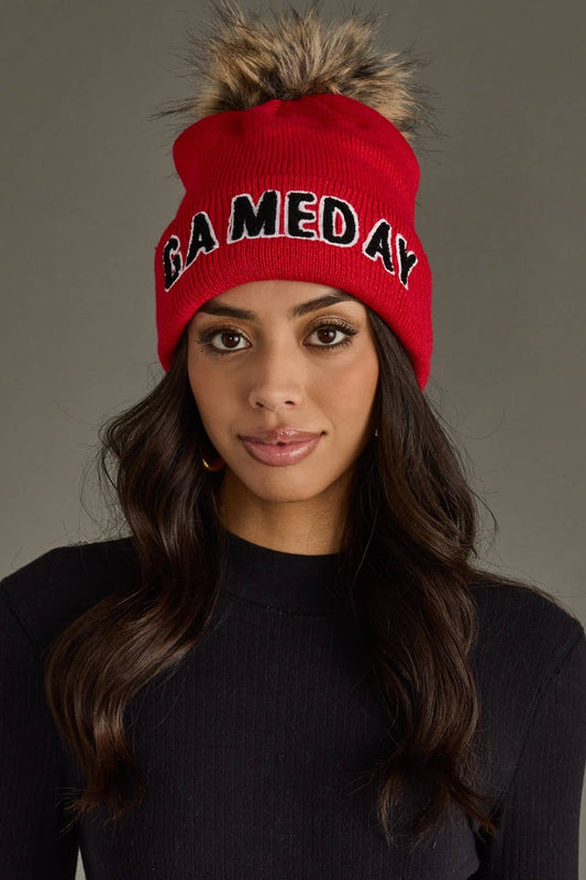 Game Day Pom Hat - Red & Black