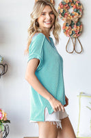 Teal Flowy Ribbed Top - Plus Size V-Neck