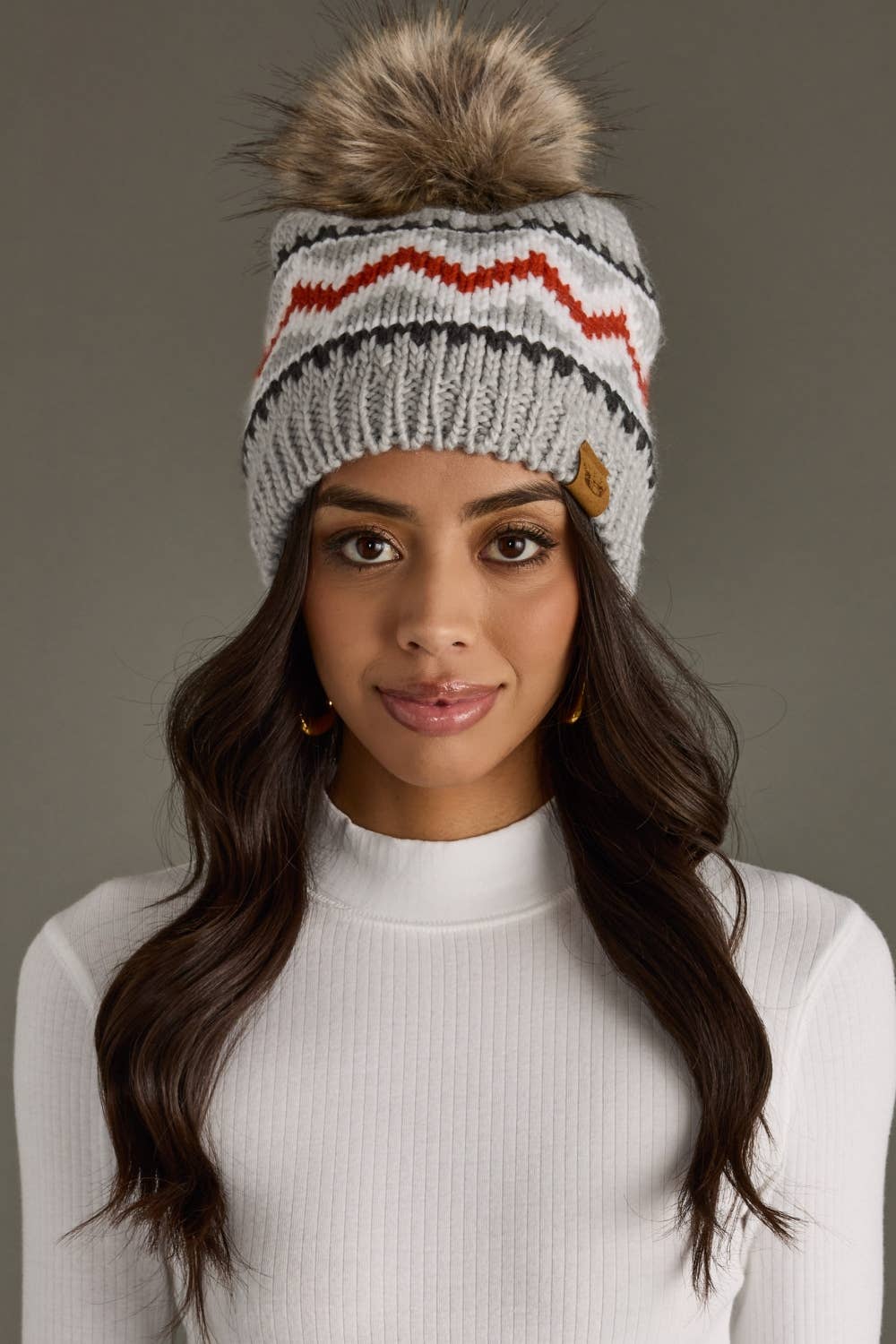 Pom Hat - Gray, Red & White