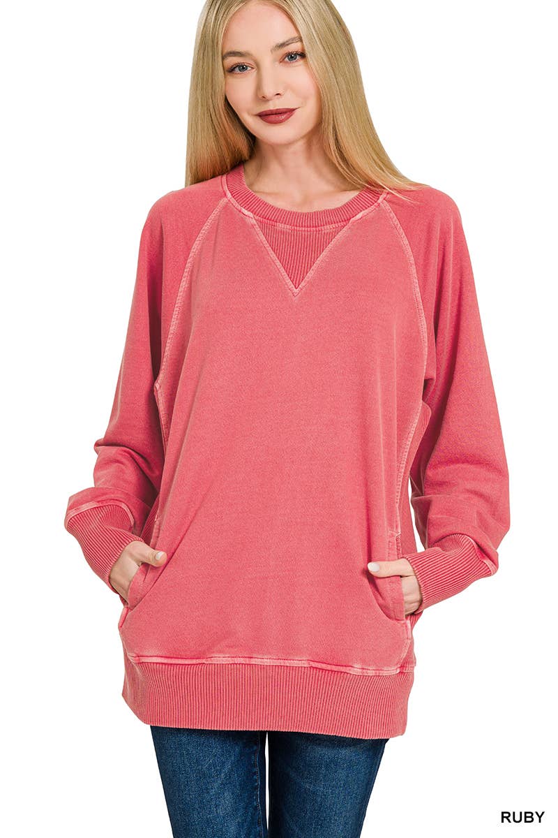 Washed Terry Pullover With Side Pockets