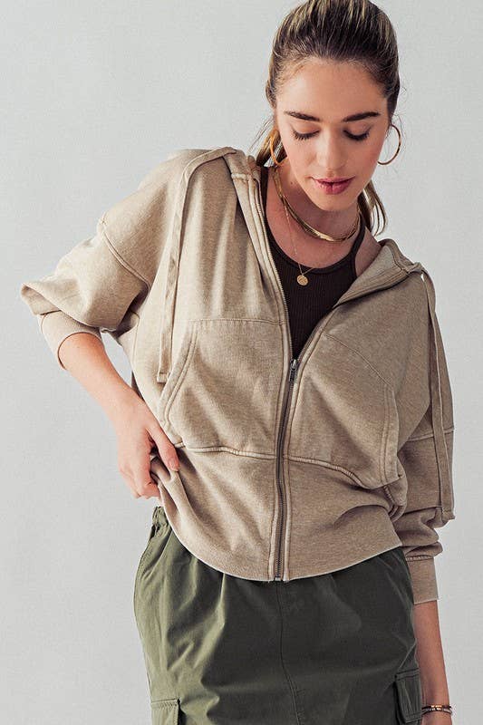 WASHED ZIP-UP HOODIE (S, M)