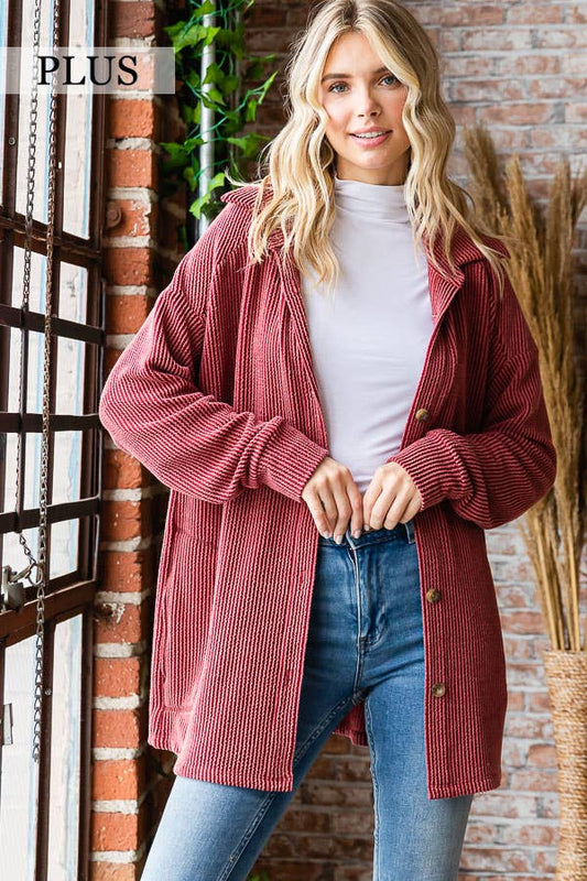 Burgundy Textured Button Down - Plus Top (3X)