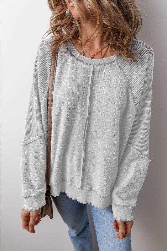 Patchwork Exposed Seam Raglan Sweatshirt (Large, 3 colors)
