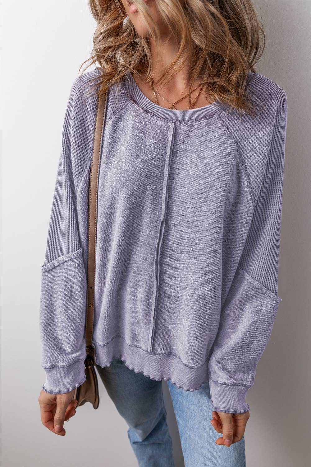 Patchwork Exposed Seam Raglan Sweatshirt (Large, 3 colors)