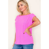 BOAT NECK TEXTURED KNIT TOP