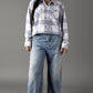 XXL White & Dusty Blue Plaid Button Up