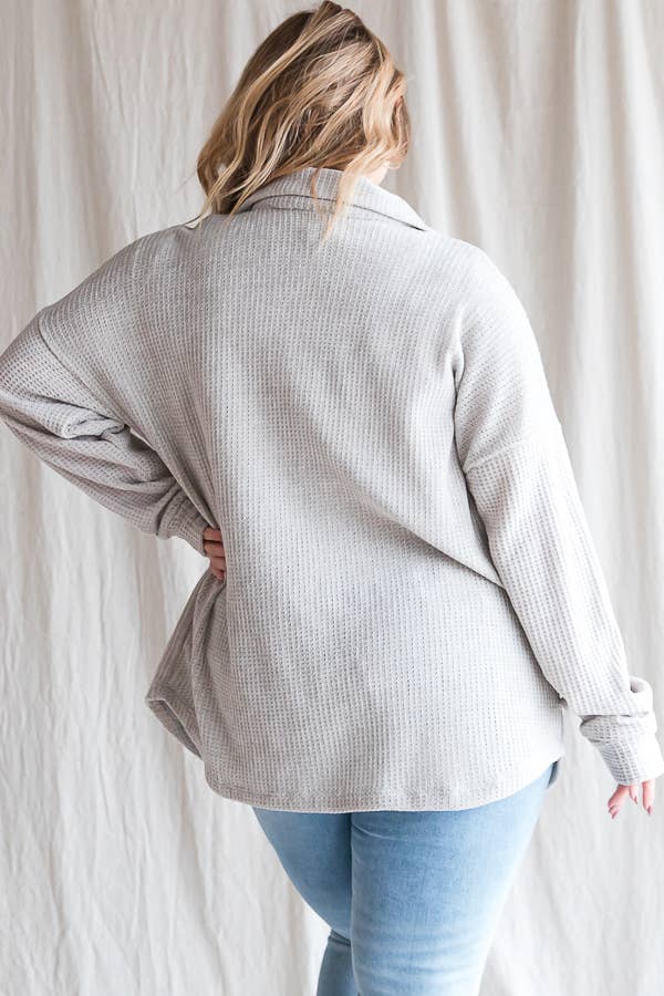 Waffle Knit Button Shirt - Plus Top (3X)