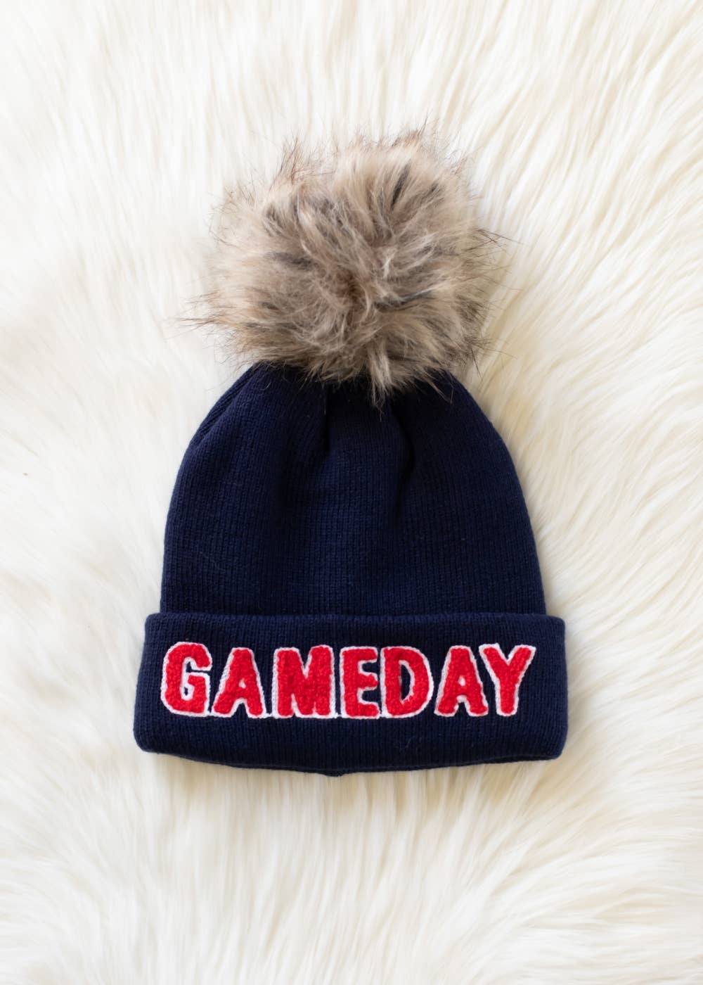 Game Day Pom Hat - Navy & Red