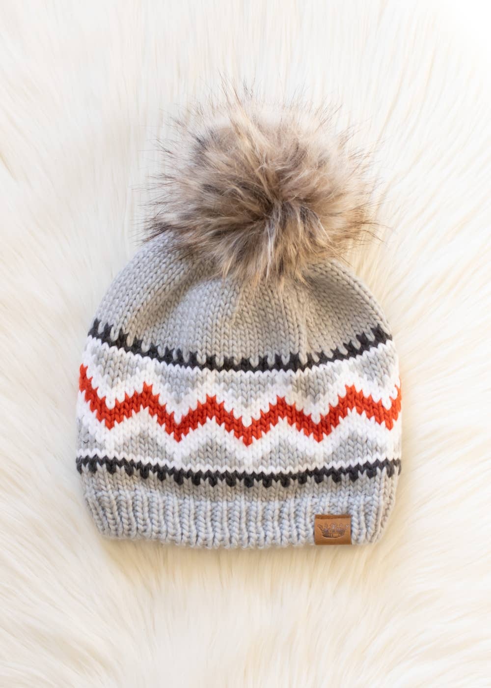 Pom Hat - Gray, Red & White